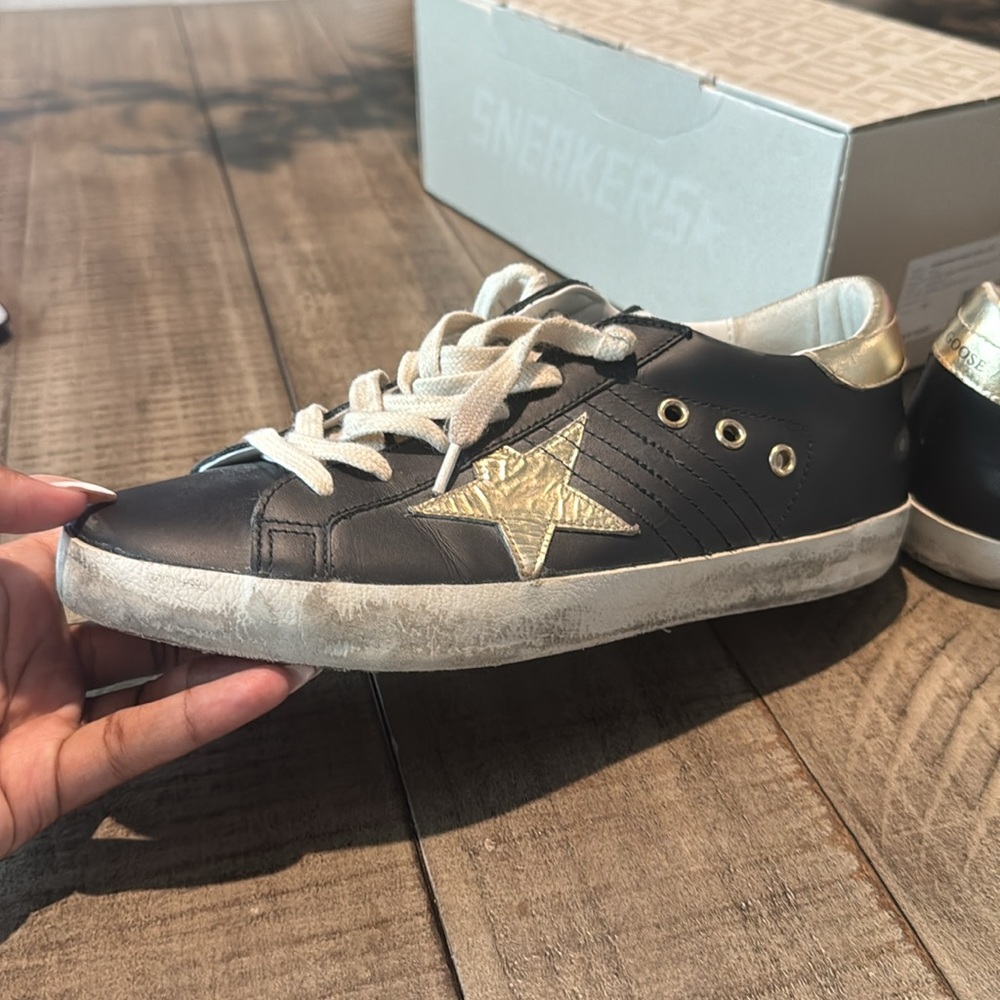 Golden Goose Black and Gold Super Star Classic Sneakers - Picture 3 of 7